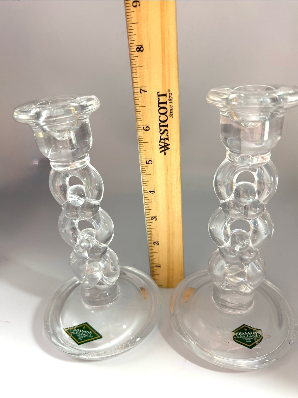 Clear Glass Link-Style Candle Holders – Pair - Picture 4 of 5